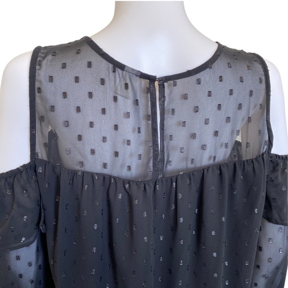 Black Sheer Polka dot Cold Shoulder Blouse - Picture 8 of 13